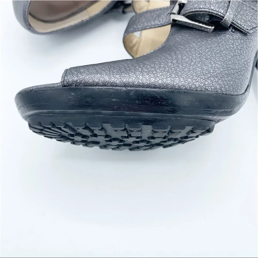 Michael Kors Webster Peep Toe Platform Metallic Pewter‎ Pebbled Leather